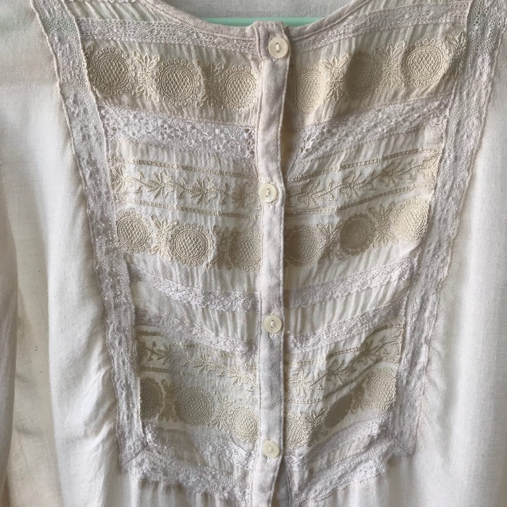 Off White Embroidered Button Down Boho - image 7